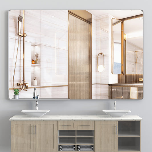 72x48 Inch Oversized Wall Mirror with Removable Tray - Silver Aluminum Frame_0