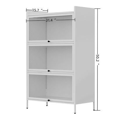 Freestanding Pantry Cabinet with Retractable Doors - White_7