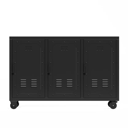 3-Door Metal Storage Cabinet on Wheels - Black_0