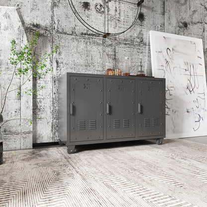 3-Door Metal Storage Cabinet on Wheels - Black_2
