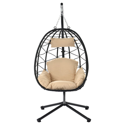 Wicker Hanging Egg Chair with Stand - Indoor/Outdoor Swing_0