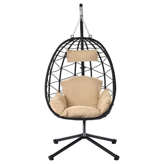 Wicker Hanging Egg Chair with Stand - Indoor/Outdoor Swing_0