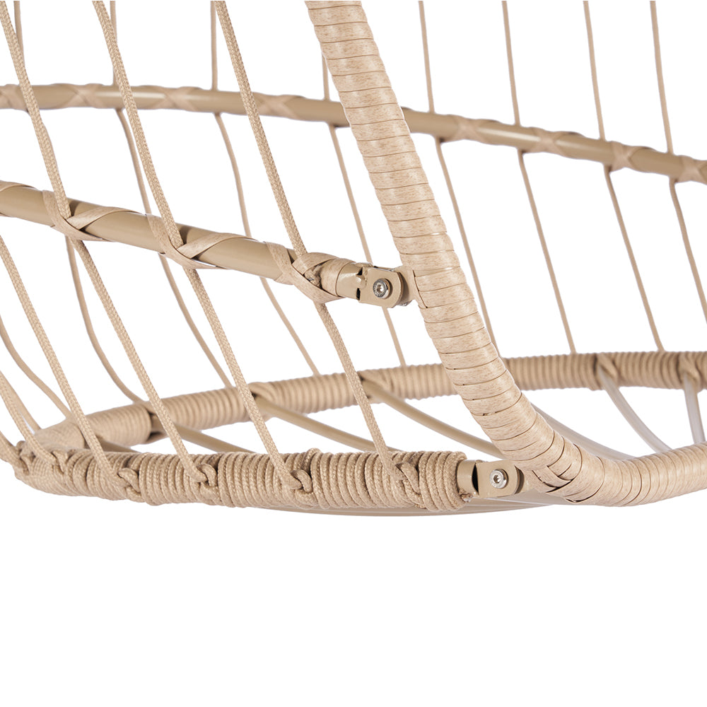 Rattan Egg Swing Hanging Chair - Wood, Khaki Cushion_8
