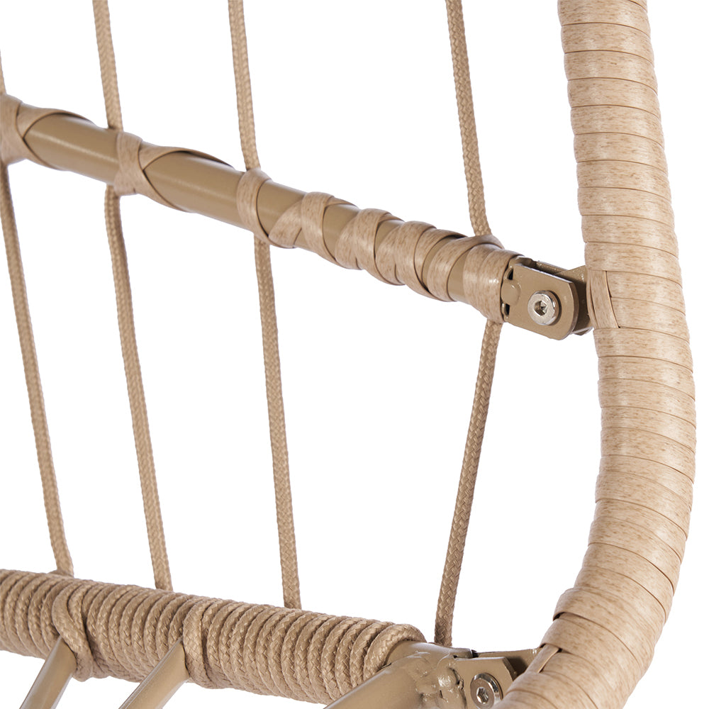 Rattan Egg Swing Hanging Chair - Wood, Khaki Cushion_5