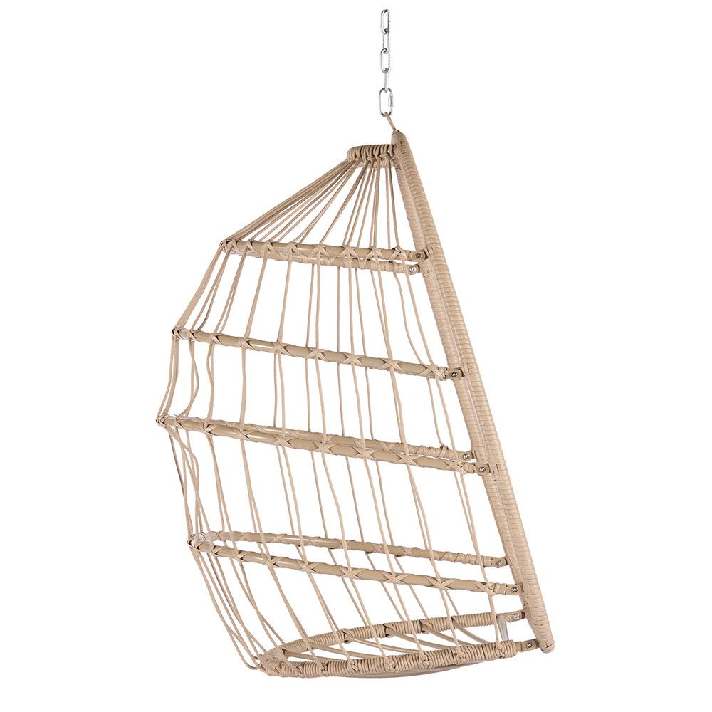 Rattan Egg Swing Hanging Chair - Wood, Khaki Cushion_4