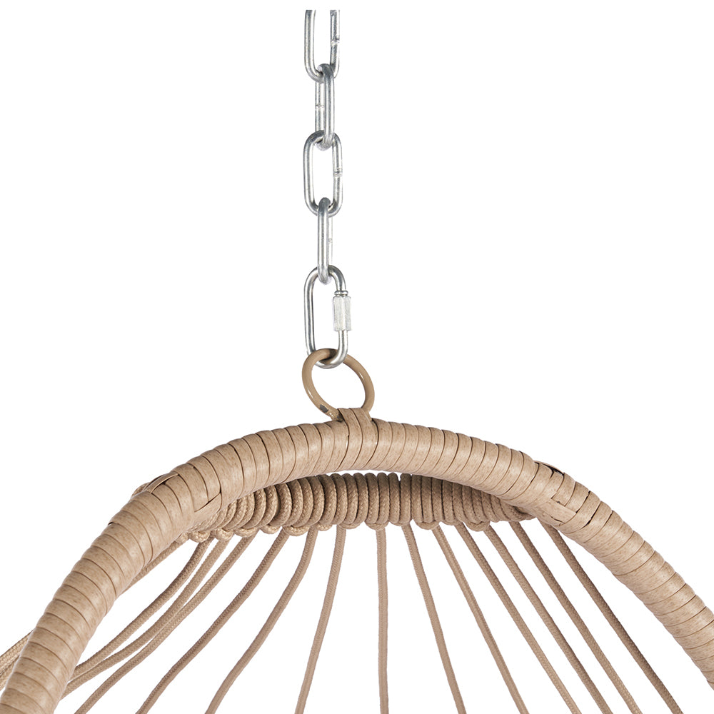 Rattan Egg Swing Hanging Chair - Wood, Red Cushion_4