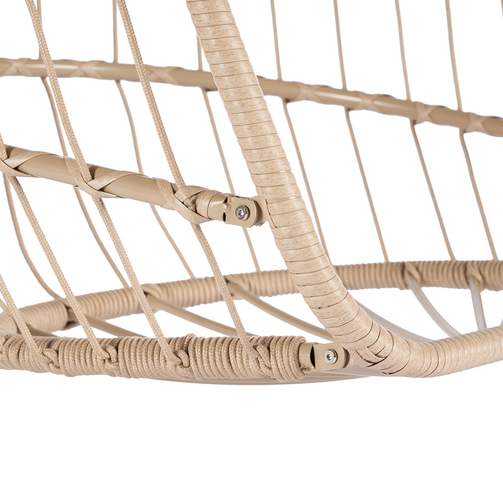 Rattan Egg Swing Hanging Chair - Wood, Red Cushion_7