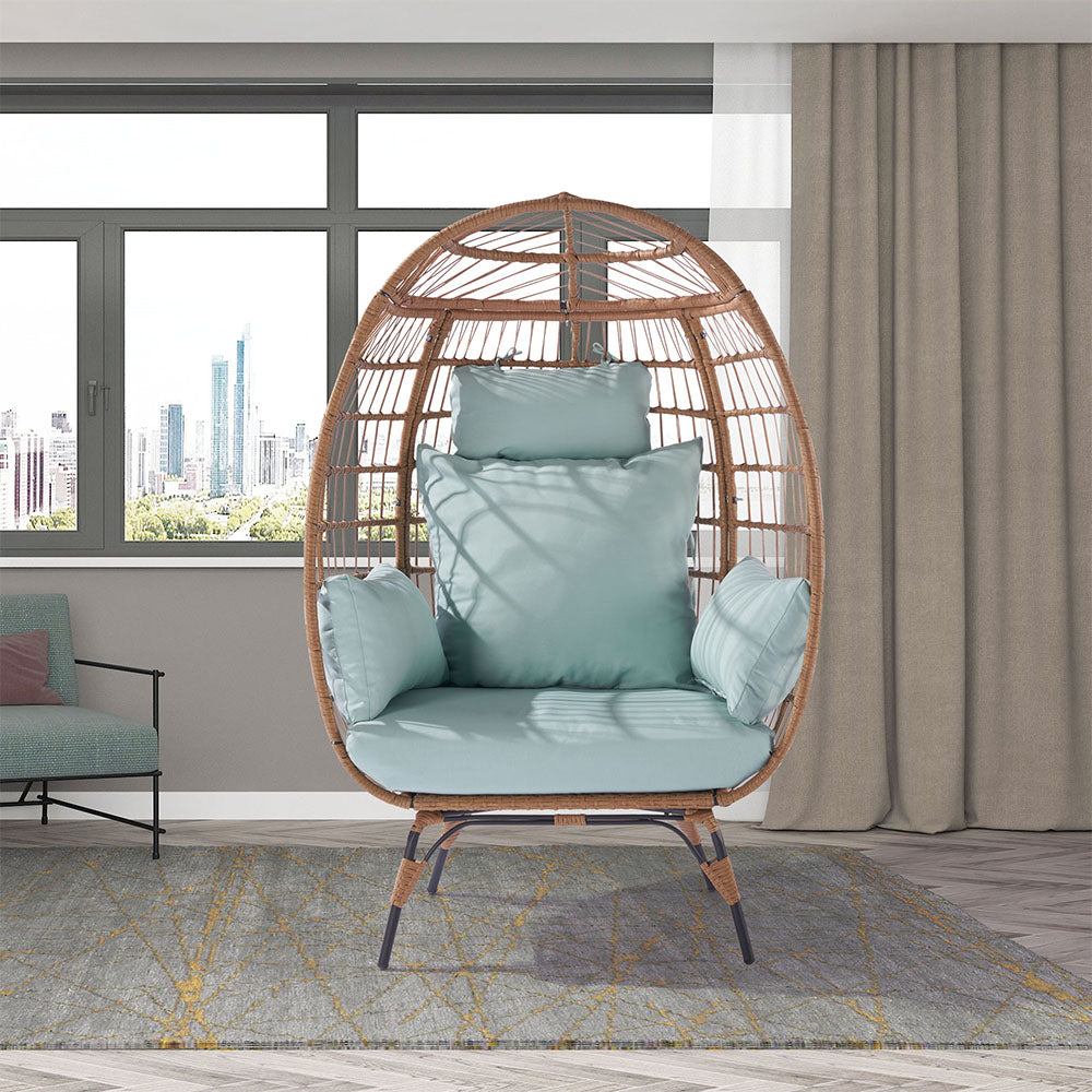 Wicker Egg Chair with Blue Cushion_2