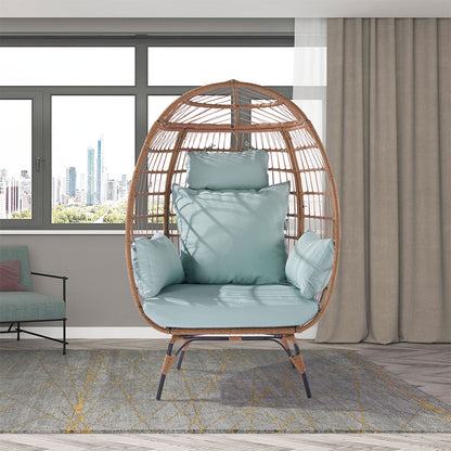 Wicker Egg Chair with Blue Cushion_2