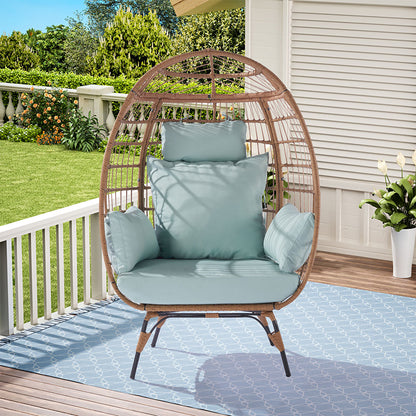 Wicker Egg Chair with Blue Cushion_1