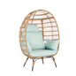 Wicker Egg Chair with Blue Cushion_0