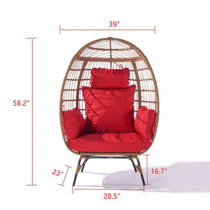 Wicker Egg Chair for Indoor/Outdoor - Steel Frame, Red Cushion_8