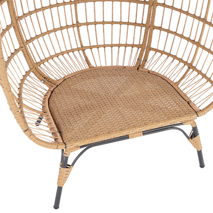 Wicker Egg Chair for Indoor/Outdoor - Steel Frame, Red Cushion_4
