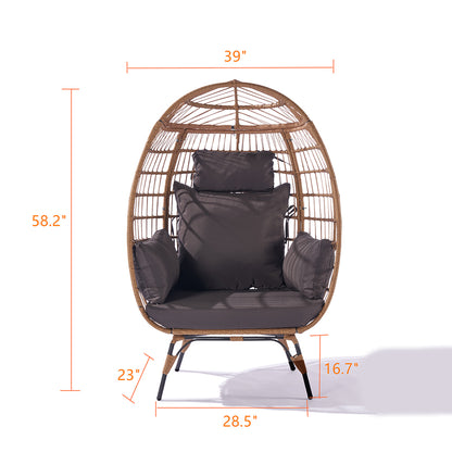 Wicker Egg Chair with Dark Grey Cushions - Indoor/Outdoor, Steel Frame_9