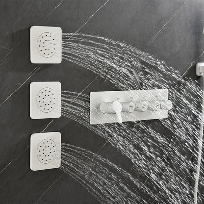 Wall Mounted Waterfall Rain Shower System 3 Body Sprays & Handheld Shower - White_5