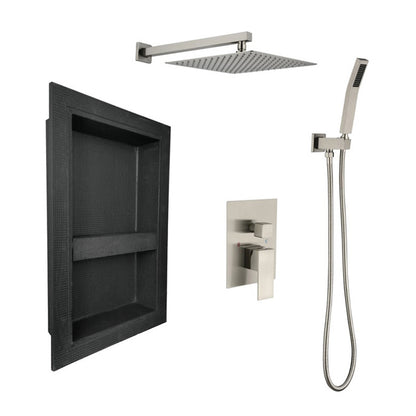 Shower System with Head Hand Shower Hose Valve Trim Lever Handles and Niche - Brushed Nickel_0