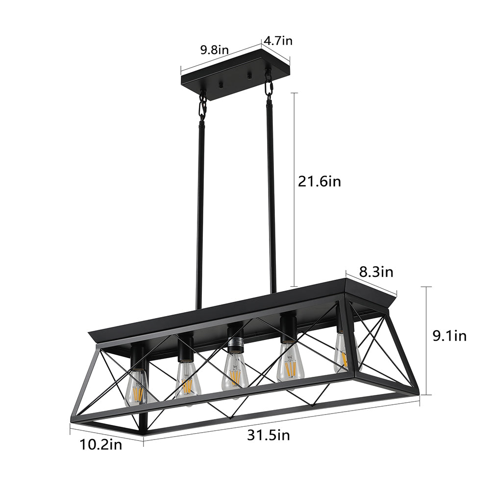 5-Light Farmhouse Rectangular Chandelier - Metal Rustic_8