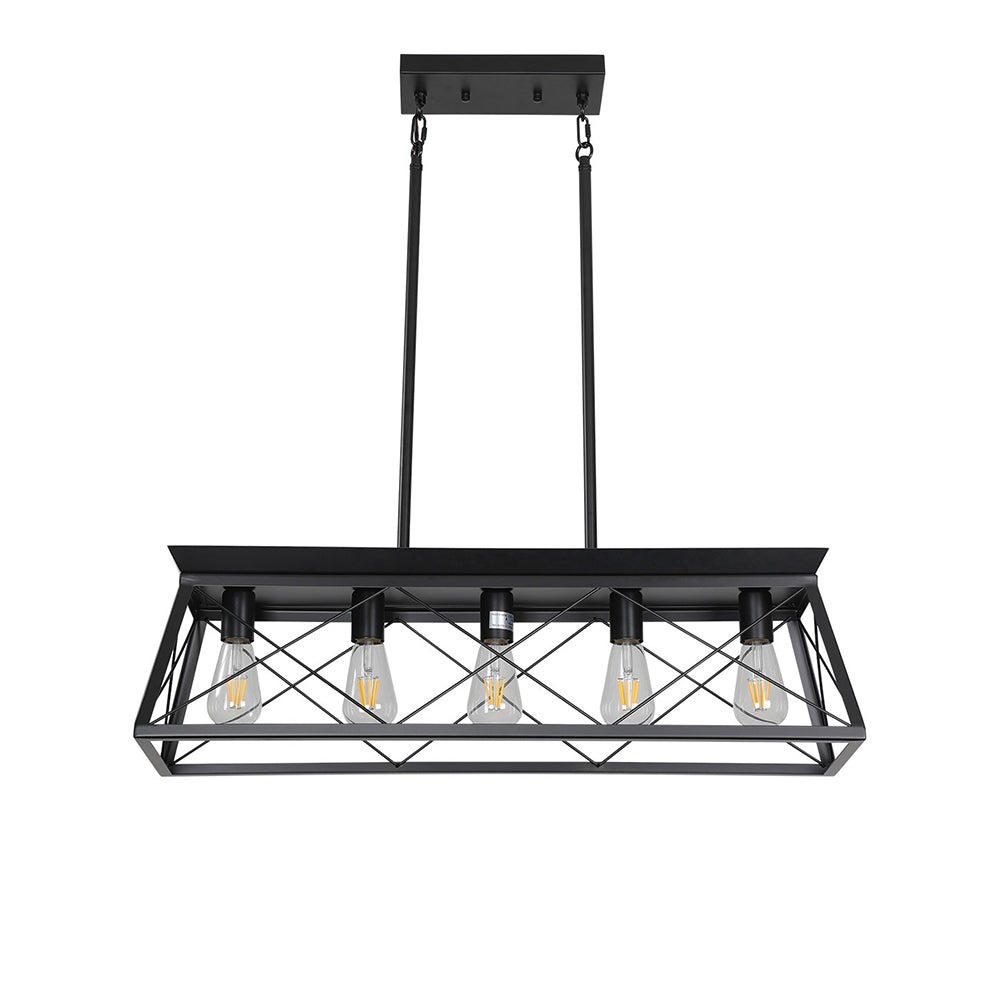 5-Light Farmhouse Rectangular Chandelier - Metal Rustic_0