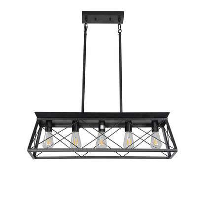 5-Light Farmhouse Rectangular Chandelier - Metal Rustic_0