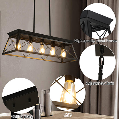 5-Light Farmhouse Rectangular Chandelier - Metal Rustic_6