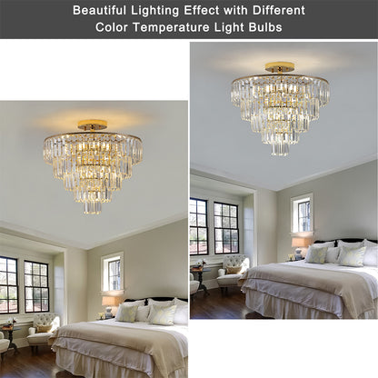 5-Tier Luxury Gold Crystal Chandelier - Contemporary Semi-Flush Mount Ceiling Light Fixture_4
