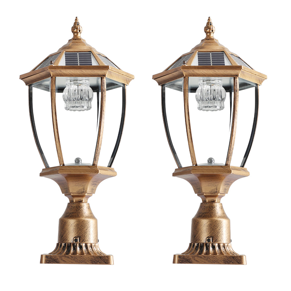 Retro Gold Solar-Powered Column Headlights - Dimmable LEDs_0