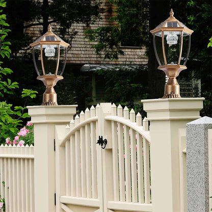 Retro Gold Solar-Powered Column Headlights - Dimmable LEDs_4