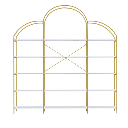 5-Tier Bookcase with Round Top and Gold X-Bar Frame_1