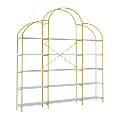 5-Tier Bookcase with Round Top and Gold X-Bar Frame_7