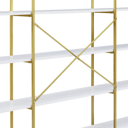 5-Tier Bookcase with Round Top and Gold X-Bar Frame_5
