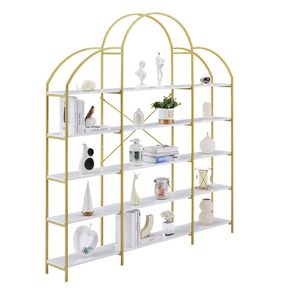 5-Tier Bookcase with Round Top and Gold X-Bar Frame_4