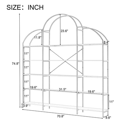 5-Tier Bookcase with Round Top and Gold X-Bar Frame_9