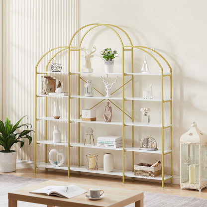 5-Tier Bookcase with Round Top and Gold X-Bar Frame_2