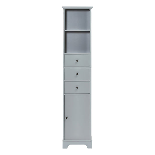 Tall Bathroom Cabinet with 3 Drawers & Adjustable Shelf - Grey_0