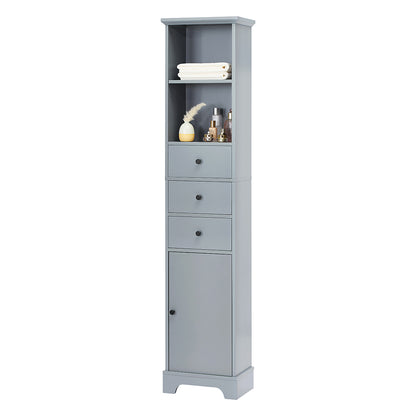 Tall Bathroom Cabinet with 3 Drawers & Adjustable Shelf - Grey_1