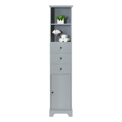 Tall Bathroom Cabinet with 3 Drawers & Adjustable Shelf - Grey_6