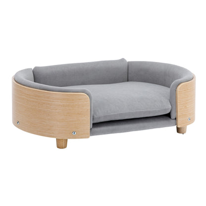 Scandinavian Style Elevated Dog Bed with Solid Wood Legs and Velvet Cushion_3