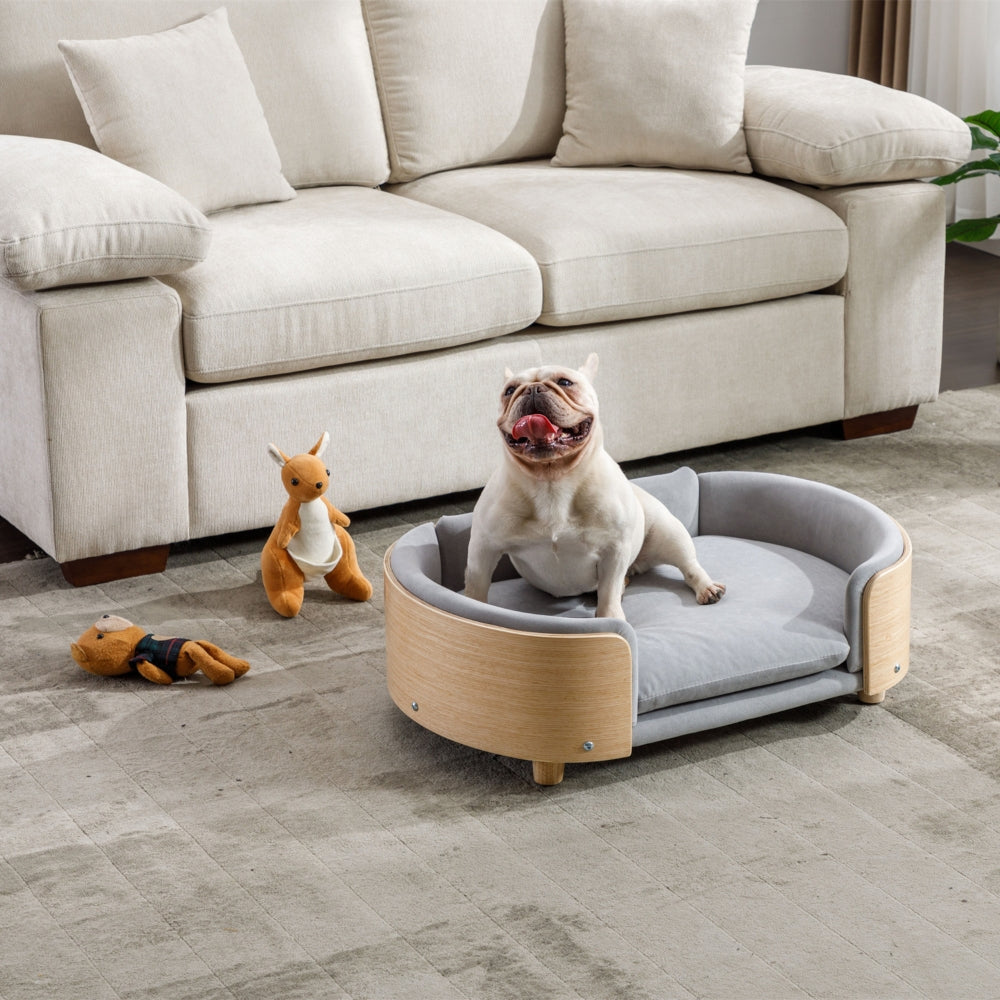 Scandinavian Style Elevated Dog Bed with Solid Wood Legs and Velvet Cushion_5