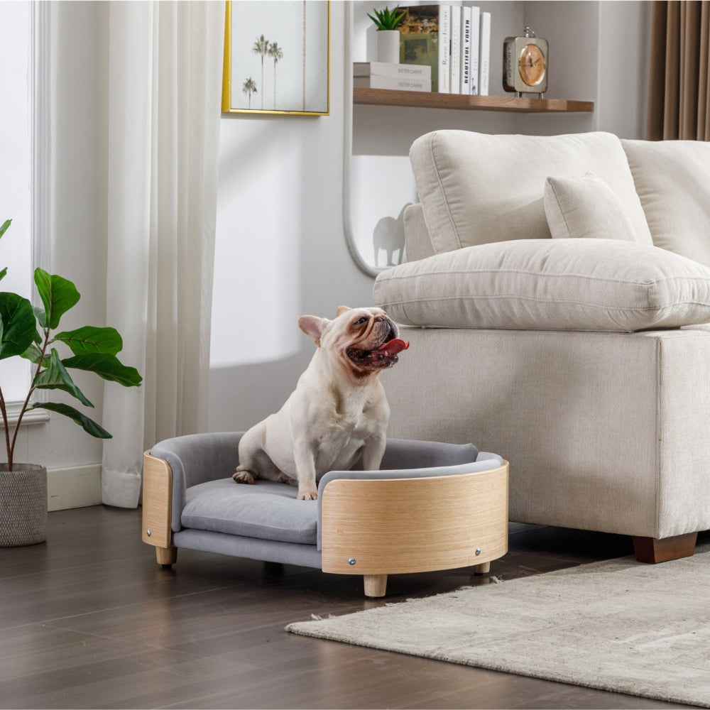 Scandinavian Style Elevated Dog Bed with Solid Wood Legs and Velvet Cushion_6