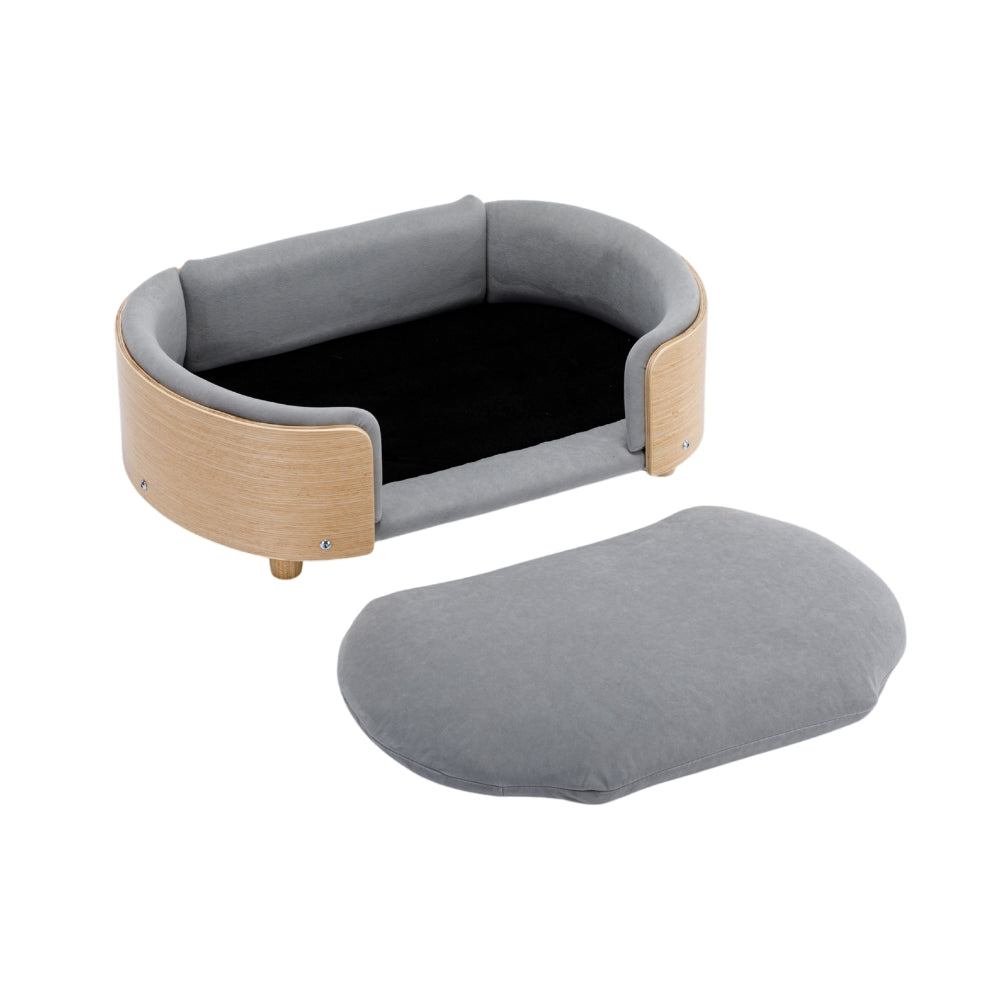 Scandinavian Style Elevated Dog Bed with Solid Wood Legs and Velvet Cushion_8