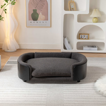 Scandinavian Style Dog Bed Solid Wood Leg Bent Back Cashmere Cushion Medium_3