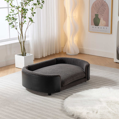 Scandinavian Style Dog Bed Solid Wood Leg Bent Back Cashmere Cushion Medium_4