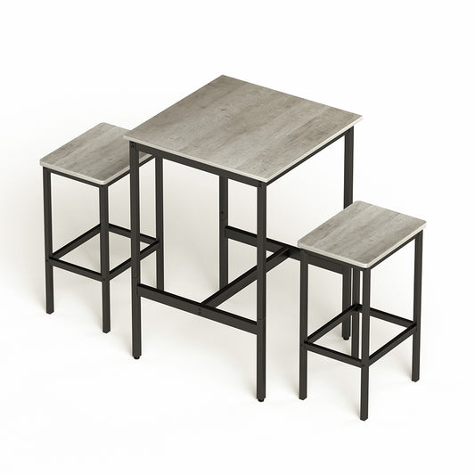 Industrial Style Square Bar Table with 2 Bar Chairs_0