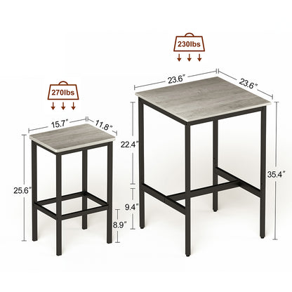 Industrial Style Square Bar Table with 2 Bar Chairs_12