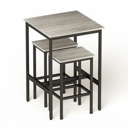 Industrial Style Square Bar Table with 2 Bar Chairs_1