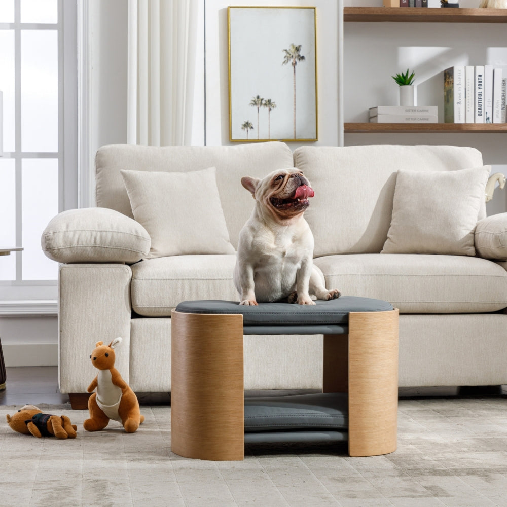 DOUBLE LIFT Pet Sofa Solid Wood Leg Bent Back Scratch Resistant Medium Dark Grey_4
