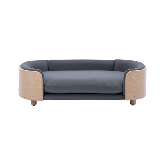 Dog Bed Solid Wood Leg Bent Back Velvet Cushion Large_0