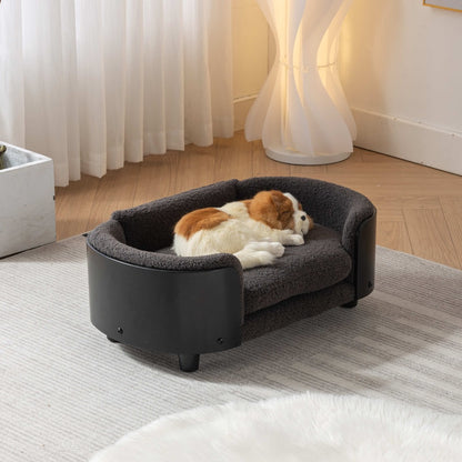 Scandinavian Dog Bed Solid Wood Legs Black Bent Back Cashmere Cushion Small_4