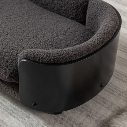 Scandinavian Dog Bed Solid Wood Legs Black Bent Back Cashmere Cushion Small_7
