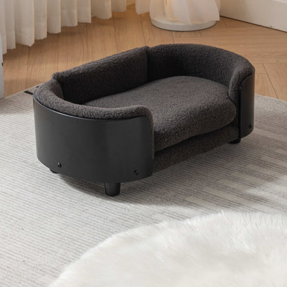 Scandinavian Dog Bed Solid Wood Legs Black Bent Back Cashmere Cushion Small_6
